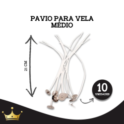 PAVIO PARA VELA MÉDIO 21CM 10 UNIDADES