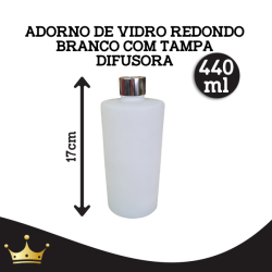 ADORNO DE VIDRO REDONDO BRANCO 440ML COM TAMPA DIFUSORA