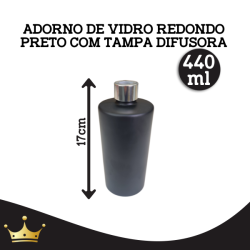 ADORNO DE VIDRO REDONDO PRETO 440ML COM TAMPA DIFUSORA